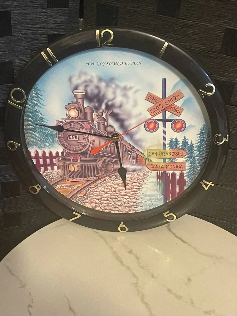 Vintage Train Wall Clock 11.5” Working Sound Railroad Crossing Steam Engine